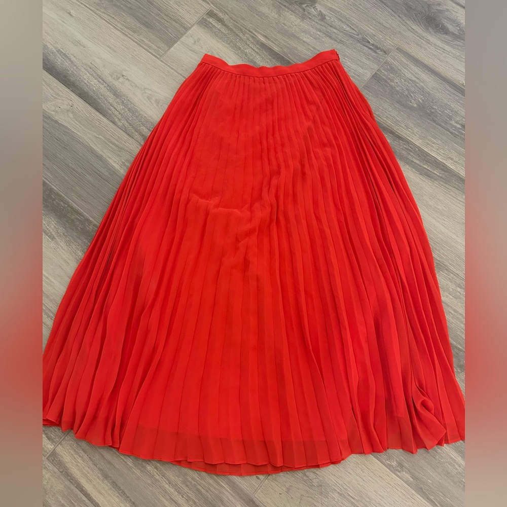 Ann Taylor Red Pleated Midi Skirt